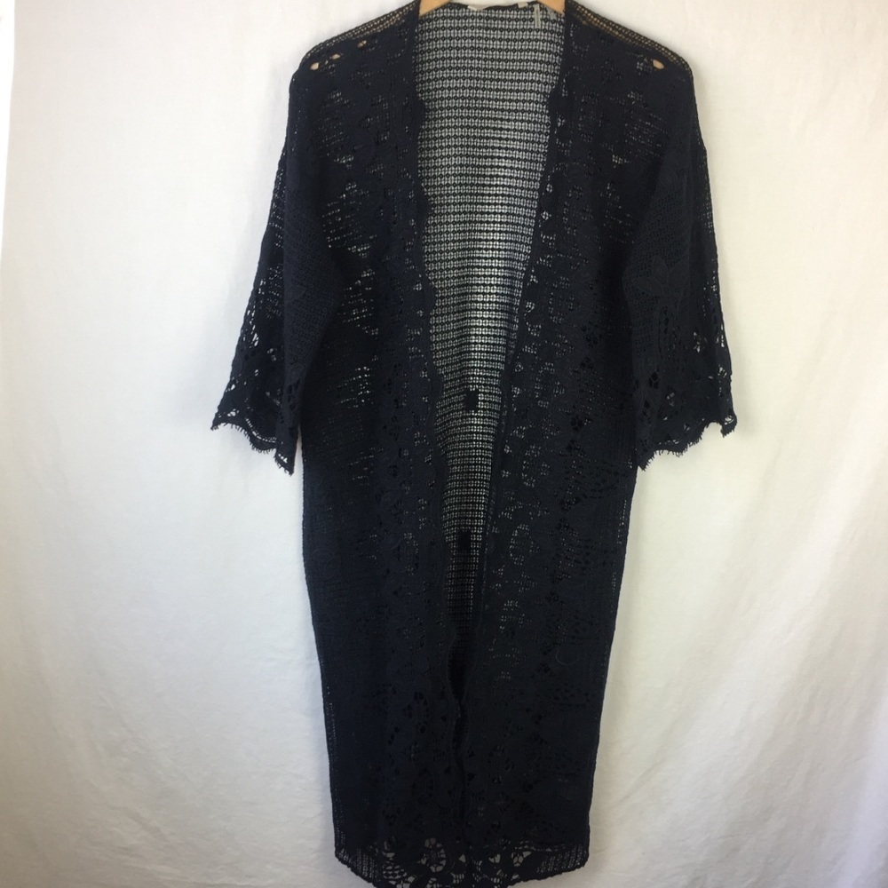 Soft Surroundings Black crocheted long cardigan - Picture 2 of 6